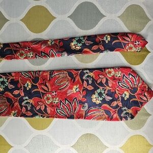 Vintage Bugatti Tie Floral Burgundy Navy 100% Italian Silk
